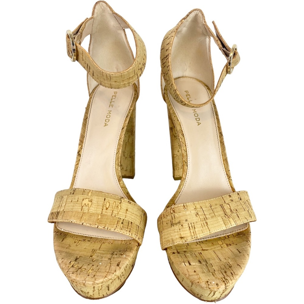PELLE MODA ☆ "Bonnie" Natural Cork Open-Toe Block Heel Sandals ☆ Size 8.5 - Picture 3 of 10